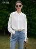 Women's Blouses AMII Minimalism Shirts For Women 2024 Spring Design Pleated Texture Tops Lace Up Hidden Placket Shirt 12371062