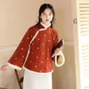 Etnik kıyafetler vintage ceket kalınlaştırıcı Çin tang takım elbise stil gevşek turuncu kırmızı yastıklı ceket oryantal geleneksel harajuku