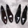 Mäns äkta ankel loafers svartbrun formell koreansk klänning sida blixtlås spetsiga män läderskor