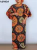 Casual Dresses Women Dress 2024 Bohemain Floral Print Maxi Vintage Round Neck Short Sleeve Lantern Party Sundress Vestidos