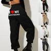 Pantalons pour hommes Joggers de poche latérale confortable en peluche pantalons de survêtement chauds pour femmes avec taille haute élastique lettre imprimée pour l'automne hiver Saint-Valentin