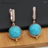 Dangle Earrings S&Z DESIGN Trendy Green Turquoises Beads Ethnic For Women 585 Rose Gold Color Fine Fashion Party Gift