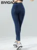 Bivigaos jean legging yoga fitness tozluk kadınlar yüksek bel cep popo kaldırıcı ince skinny jean sıkı streç jeggings 240202