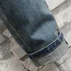 Druised Jeans Mens Retro Blue Fashion Slim Motorfietsbroeken mannelijke Hiphop Street Hole denim broek 240125