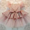 Christmas Sequin Cake Double Baby Girl Dress 1 Year Birthday born Party Wedding Vestidos Kids Christening Toddler Clothes 240130