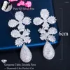 Dangle Earrings Pera Brand Long Waterdrop White Cz Crystal Silver Color Flower Drop for Luxury Wedding Party Jewelry e676