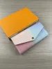 Diseñador de moda Mujer 3 colores Color degradado Carteras largas Bolso de pulsera de lujo Monedero iridiscente Pasaporte ID Titular de la tarjeta de crédito Cuero artificial con caja