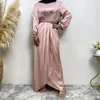 Ubranie etniczne muzułmański Krzyż mody z sukienką z paskiem Turkey Abaya Kobiety z długim rękawem Sundress Asymetryczne szatę Dubai Vestido Isamic