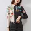 Women's Blouses Women Tops Silk Floral Printed Office Formal Casual Shirts Plus Large Size Spring Summer Sexy Femme White Black Flower
