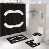 Modern Letters Printed Shower Curtains Designer Bathroom Floor Mats 4 Piece Set Toilet Seat Covers Bath Curtain Carpet