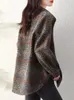 Koreanska höstkläder Ny Turn-down krage Kvinnor Coat Street Fashion Plaid Wool Blends Coats mode mångsidig jacka