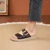 Hausschuhe 2024 Sommer Frauen Wohnungen Offene spitze Sandalen Vintage Anti-slip Leder Casual Weibliche Plattform Retro Schuhe Flip-Flops