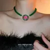 Collana Orecchini Set Romantico Catena di cristallo al collo Delicato pendente rotondo alla moda per le donne Gioielli vintage Accessori di fascino alla moda coreana