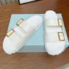 With Box Luxury Sandals Leather Buckle Slides Footbed Sandal Summer Beach Slip On Slippers Black Fashion Women Shoe 520