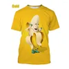 メンズTシャツ夏の男性と女性Tシャツ楽しいバナナフルーツカートゥーン3DプリントOネックティーユニセックスファッションカジュアルカジュア