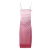 Casual Dresses TRAF 2024 Tulle Slip Dress Woman Ruched Bodycon Long Women Summer Sexy Party Sleeveless Backless Evening