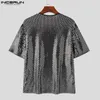 Men's T Shirts INCERUN Shirt Sequins Shiny O-neck Short Sleeve Casual Men Clothing 2024 Streetwear Loose Party Fashion Camisetas S-5XL