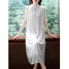 Work Dresses Two Piece Set For Women Retro Embroidery Chinese Style Elegant Party 3/4 Sleeve White Loose Fairy Midi Dress Robe Outfit