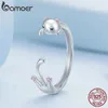 Cluster Ringen BAMOER Creatieve Zwarte Kat Ring 925 Sterling Zilver Roze Emaille Dier Open Vinger Voor Vrouwen Meisjes Halloween Sieraden Gift