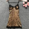 Women's Sleepwear Leopard Print Sexy Women Pajamas Sets Satin Pijama Silk Home Wear Embroidery Sleep Lounge Pyjama Nightwear Lingerie