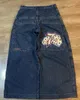 Джинсы с вышивкой Rock 7 Dice Pattern JNCO Мужчины Женщины Хип-хоп Свободные джинсы Черные брюки Мода Harajuku Широкие брюки с высокой талией 240126