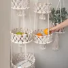 Panier de rangement en corde de coton fait à la main, tissage mural, paniers suspendus, macramé, fruits, jouets, organisateur de fleurs, porte-plantes, décoration de la maison, 240125