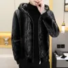 Designer-Winter-Mantel aus goldenem Nerz-Fleece, kurz und dick, mit Kapuze, Baumwolle, Leder, Wolle, integrierte Wolle für Herren QR9A