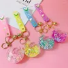 Keychains Cartoon Star Moon Rabbit Key Chain Liquid Quicksand Colored Glitter Akryl Floating Keyring Pendant For Women Ryggsäck KeyFob