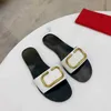 Designer Sandaler Women Beach Slippers Luxury Brand Metal Buckle Brown Black Matte äkta läder Peep Toes Summer Woman Shoes With Dust Bag Size 35-42