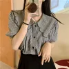 Women's Blouses Spring Shirt Womens Lovely Elegant Soft Student Simple Plaid All-match Chic Tops Peter-pan-collar Fashion Vintage Clothing