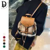 Fashionable and high-quality womens backpack retro plaid canvas womens shoulder bag Dialy casual little girl backpack 240202