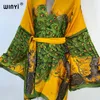 Damenbadebekleidung WINYI 2024 Afrika Sommer Druck Frauen Strickjacke Stich Robe Cocktail Sexy Boho Lose Urlaub Langarm Seide Kimono mit