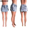 Skirts FAGADOER Blue Denim Classic Pockets Cargo Mini Skirts Jean Skirt Y2k Vintage High Waist Stretchy Casual Jean Short Skirt 2023 J240202