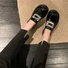 Geklede schoenen Vrije tijd Gezellige loafers Vierkante knop Ronde neus Dikke hakken Dames Dikke zool Hoogte toenemende Chaussures Femme