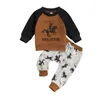 Conjuntos de ropa para bebés, ropa de otoño, sudadera con estampado de letras de caballo y cuello redondo de manga larga con pantalones de chándal de cintura elástica infantil