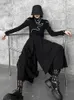 Spodnie damskie xitao czarne fałdy szeroką nogę Nieregularne splicing moda luźna ulica modna cald-calf almunn WLD9274