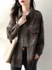 Koreanska höstkläder Ny Turn-down krage Kvinnor Coat Street Fashion Plaid Wool Blends Coats mode mångsidig jacka