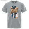 Homens camisetas Gentleman Tech Control Teddy Bear Homens Camiseta Moda Oversize T-shirt de algodão de alta qualidade camisetas Crewneck Marca de verão Tops T240202