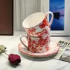 Luxury Red Jungle Tiger Coffee Cup Home Office Mug With Saucer Breakfast Milk Juice Tea Handle Ceramic Gift Microwave Safe 240130