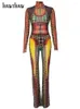 Kadınlar İki Parçalı Pantolon Hawthaw Kadınlar 2024 Yaz Sonbahar Uzun Kollu Üstler Mesh Eşleştirme Setleri Kıyafetler Toptan Ürünler İş için