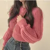 Frauen Blusen 4 Farben 2024 Winter Herbst Gestrickte Pullover Pullover Design Nette Süße Japan Mädchen Solide O Neck Kurze bauchfreie Strickoberteile