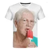 Męskie koszulki moda starszy lady lizanie czerwonej popsicle 3D T-shirt kawaii babcia zabawna nona koszula swobodne topy 6xl