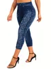 Women's Plus Size Sports Leggings Lady Oversize Denim Print Floral High Rise Skinny Slight Stretch Tight Pants 240131