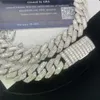 Massief Zilver 15mm Breed Gra Moissanite Baguettes Diamond Cubaanse Link Chain voor Heren Rapper Hip Hop Cubaanse Ketting