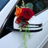 Flores decorativas vermelho-laranja par casamento carro espelho retrovisor maçaneta da porta decoração arco dianteiro equipe layout flor