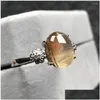 Cluster Rings Natural Gold Rutilated Quartz Ring Jewelry For Woman Lady Man Crystal 10X8Mm Oval Beads Sier Stone Adjustable Drop Deli Dhzhw