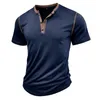 Herren T-Shirts Sommer Männer lässige Tees Solid Farbe Kurzarm Hemd für Sport Henley Kragen Polo T-Shirt Colorblock Button Ausschnitt