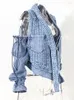 Vestes Femmes Eshin 2024 Automne Bleu Clair Denim Grande Taille Hors Épaule Veste Col En V À Manches Longues Femmes Manteau Mode Tops TH5705