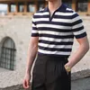 Polo da uomo Polo a righe di tendenza alla moda da uomo manica corta da ufficio business bavero estivo traspirante Italia Playera Hombre