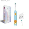 Toothbrush ren Rechargable Rotation Electric Toothbrush Cartoon Pattern Tooth Brush Heads Electric Teeth Brush For with 2 pcs Head Q240202